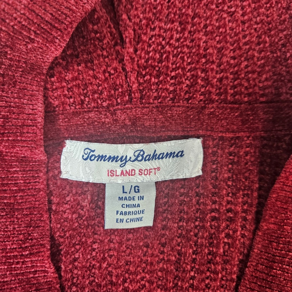 Tommy Bahama Island Soft Burgundy Red Chenille Waffle Knit Hoodie Sweater Large - Picture 2 of 8